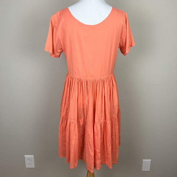 Fads Dress Medium Orange Crinkle‎ Embroidered Short Sleeve A-Line Mini Summer - Picture 7 of 10